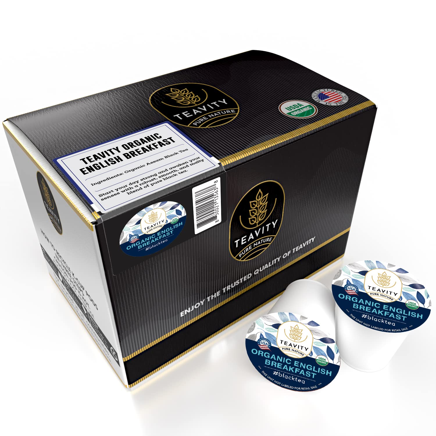 Organic English Breakfast Tea Pods for Keurig - Naturally Caffeinated Unsweetened Black Tea Pods by Teavity (36 Tea Pods)