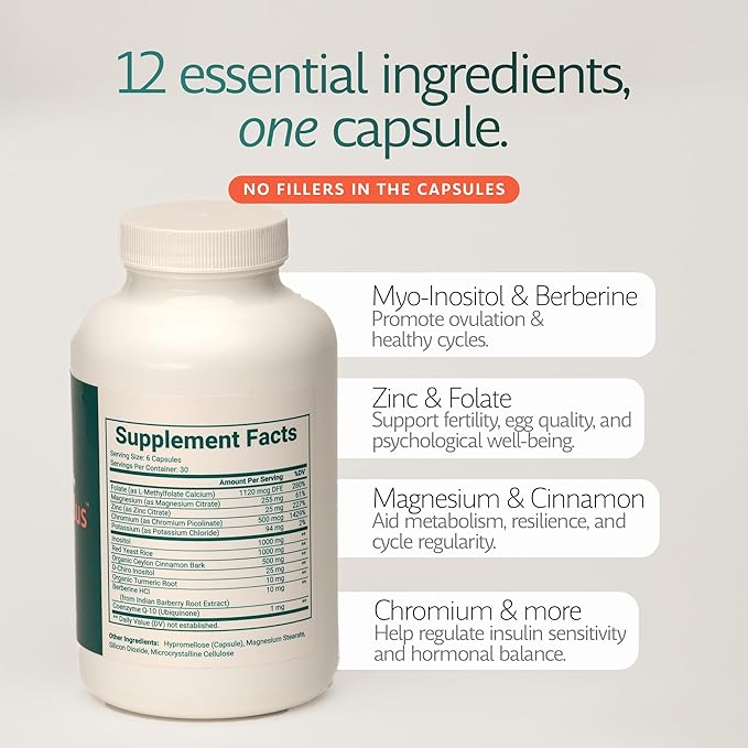 Supplement for Women | Ovarian Health, Hormone Balance, Fertility, Ovulation | 40:1 Myo-Inositol D-Chiro & 12 Ingredients | Developed by Medical Doctor | 180 Capsules