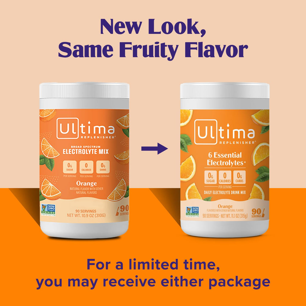 Ultima Replenisher Daily Electrolyte Powder Drink Mix – Sugar Free – Orange, 90 Servings – Hydration Powder with 6 Key Electrolytes and Trace Minerals – Keto Friendly, Vegan, Non-GMO