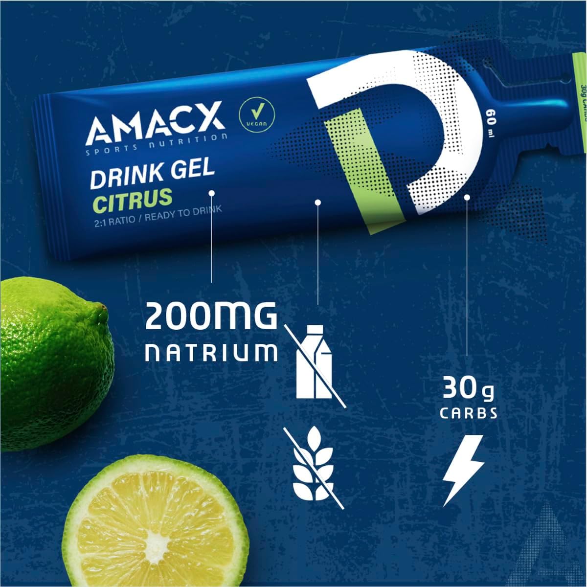 Energy Gel with Electrolytes for Intensive Training – 12 x 60ml – Vegan Carb Gel, Gluten Free Sports Nutrition – Running Gels for Marathon, Cycling & Endurance Training – Citrus