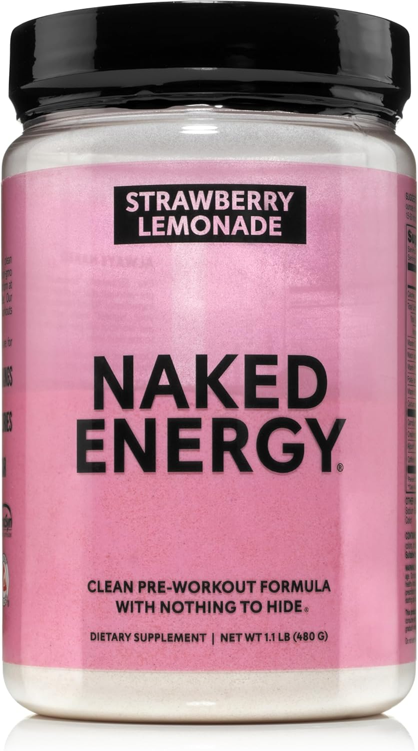 NAKED Strawberry Lemonade Energy - Clean Pre Workout Supplement for Men and Women, Vegan Friendly, No Added Sweeteners, Colors Or Flavors - 30 Servings