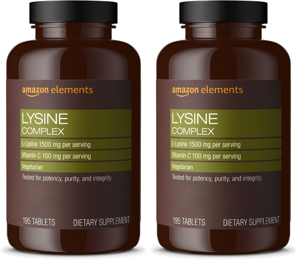 Amazon Elements Lysine Complex with Vitamin C for Immune Health Support, Vegetarian, 65 Servings, 195 Count (Packaging May Vary) (Pack of 2)