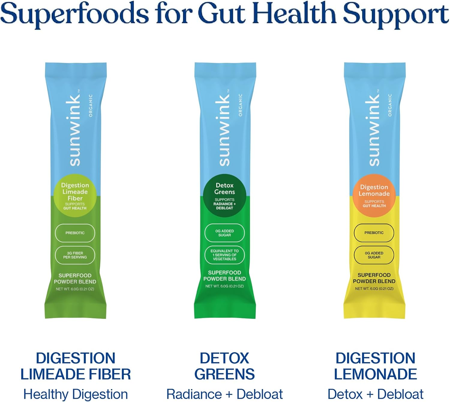 Sunwink Detox Powdered Greens - Organic Greens SuperFood Powder for Debloat - Super Greens Powder w/Celery, Dandelion, Spirulina - Daily Greens Powder for Gentle Detox (6g Each, Pack of 15)