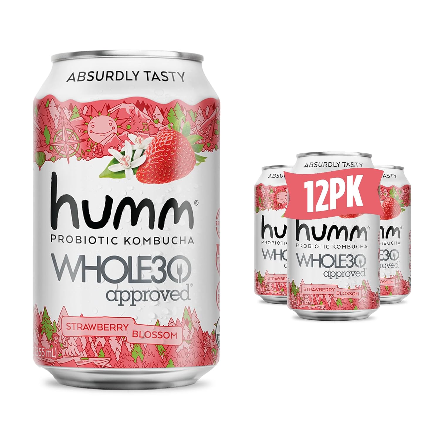 Humm Whole30 Approved Kombucha, Strawberry Blossom, Organic, Vegan & GMO Free (12 Pack)