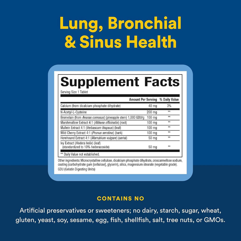 Natural Factors Lung, Bronchial & Sinus Health, Natural Supplement for Respiratory Health and Easy Breathing, 90 Tablets