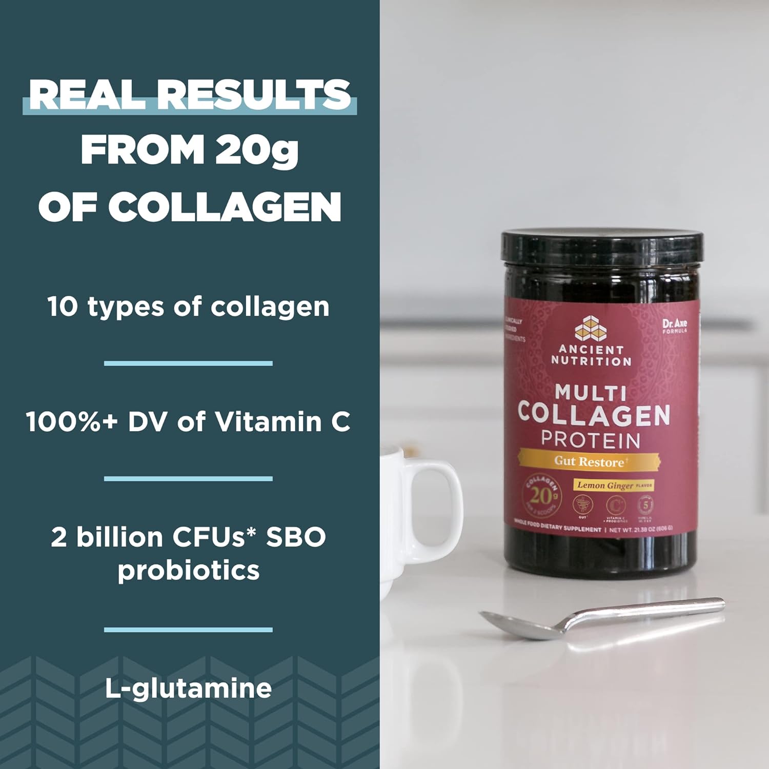Ancient Nutrition Collagen Powder Protein, Multi Collagen Protein, Hydrolyzed Collagen Peptides Supports Skin and Nails, Joint Supplement (Gut Restore, 20 Servings)