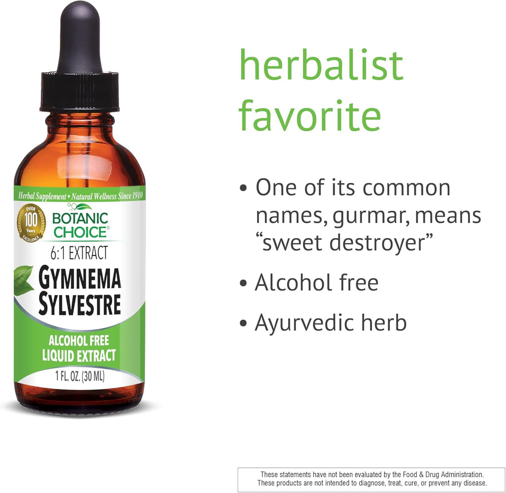 Botanic Choice: Gymnema Sylvestre Liquid Extract - Alcohol & Gluten Free, Non-GMO, 1oz 2 Pack