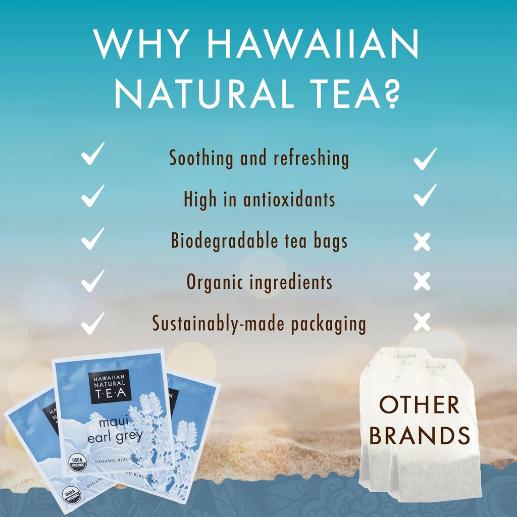 Hawaiian Natural Tea Organic Maui Lavender Earl Grey Bags - Premium Black Tea, Antioxidant Rich - 20 Bags