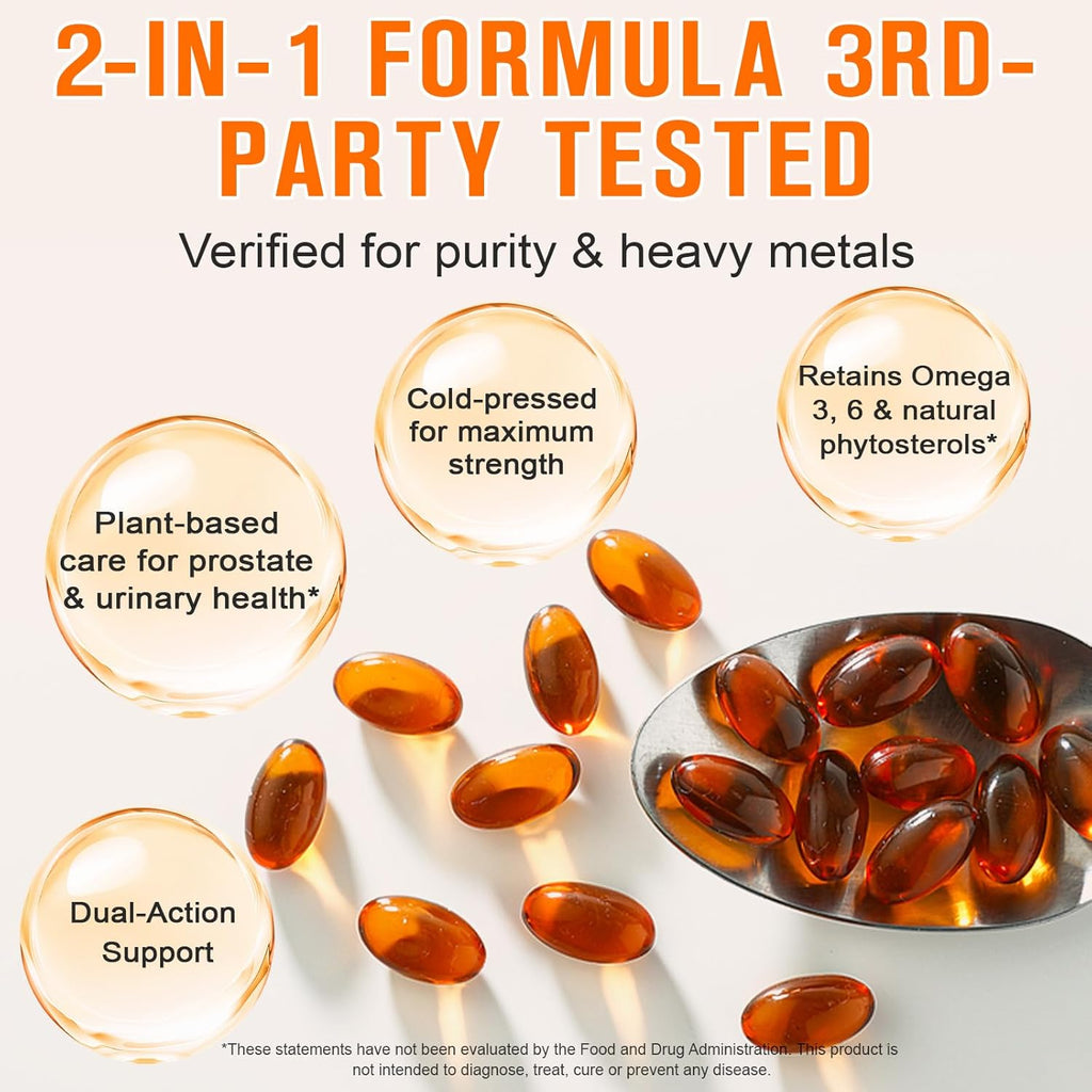 Pumpkin Seed Oil with Saw Palmetto Capsules,Pumpkin&Seed Oil 2 in 1 for Hair Growth,Cold Pressed,Supports Hair,Heart,Skin Supplement,Pumpkins Seed Extract Powder,PumpkinSeed Herbal Supplement 300 pcs