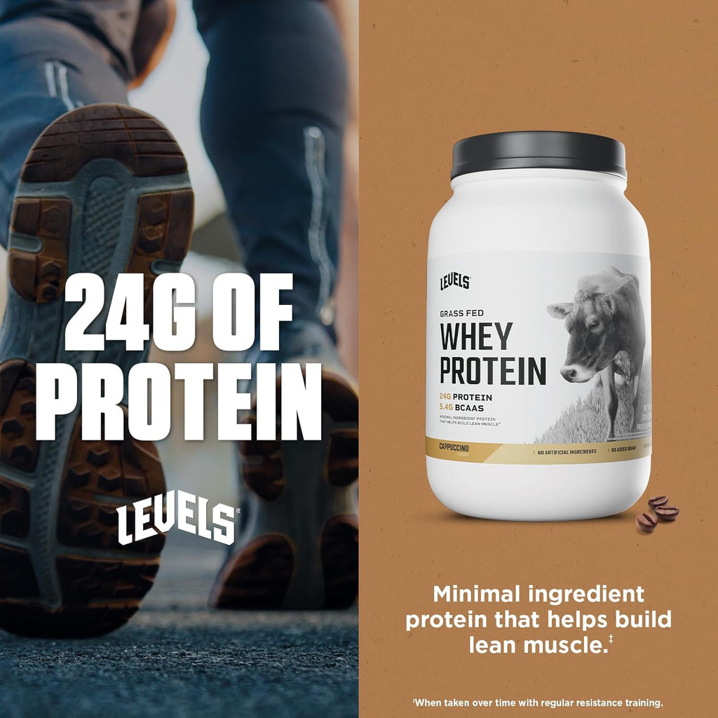 Levels Grass Fed Whey Protein Powder, No Artificials, 24G of Protein, Cappuccino, 2LB