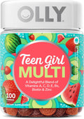 OLLY Teen Girl Multi Gummy, Healthy Skin and Immune Support*, Essential Vitamins, Biotin, Zinc, Chewable Multivitamin, Strawberry Melon Flavored, 50 Day Supply - 100 Count
