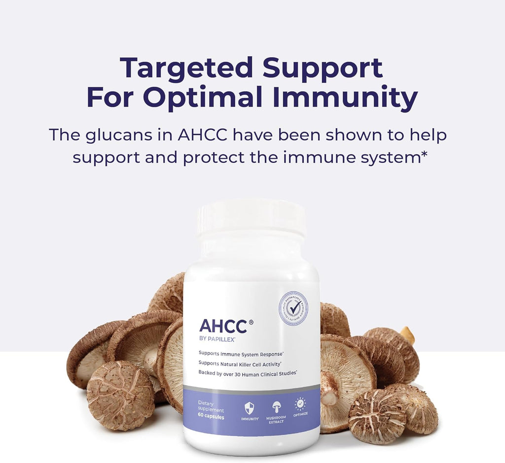 AHCC Supplement - Maximum Strength - Natural Immune Support Extract - Maintains Natural Killer Cell Activity - 20+ Human Research Studies - 60 Veggie Capsules (1 Pack)