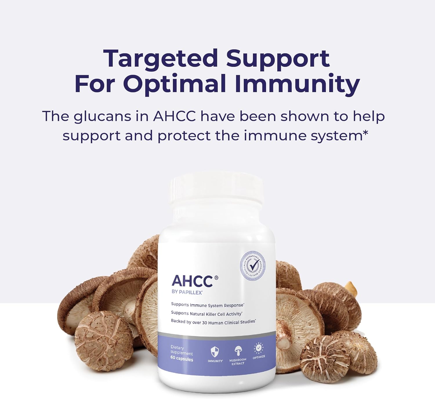 AHCC Supplement - Maximum Strength - Natural Immune Support Extract - Maintains Natural Killer Cell Activity - 20+ Human Research Studies - 60 Veggie Capsules (1 Pack)
