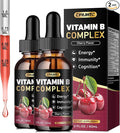 (2 Pack) Vitamin B Complex Liquid Drops, B Vitamins Complex Supplement with B1, B2, B3, B5 B6, B7, B9 & Methyl B12 Drops for Adults & Kids, Vegan, Cherry Flavor