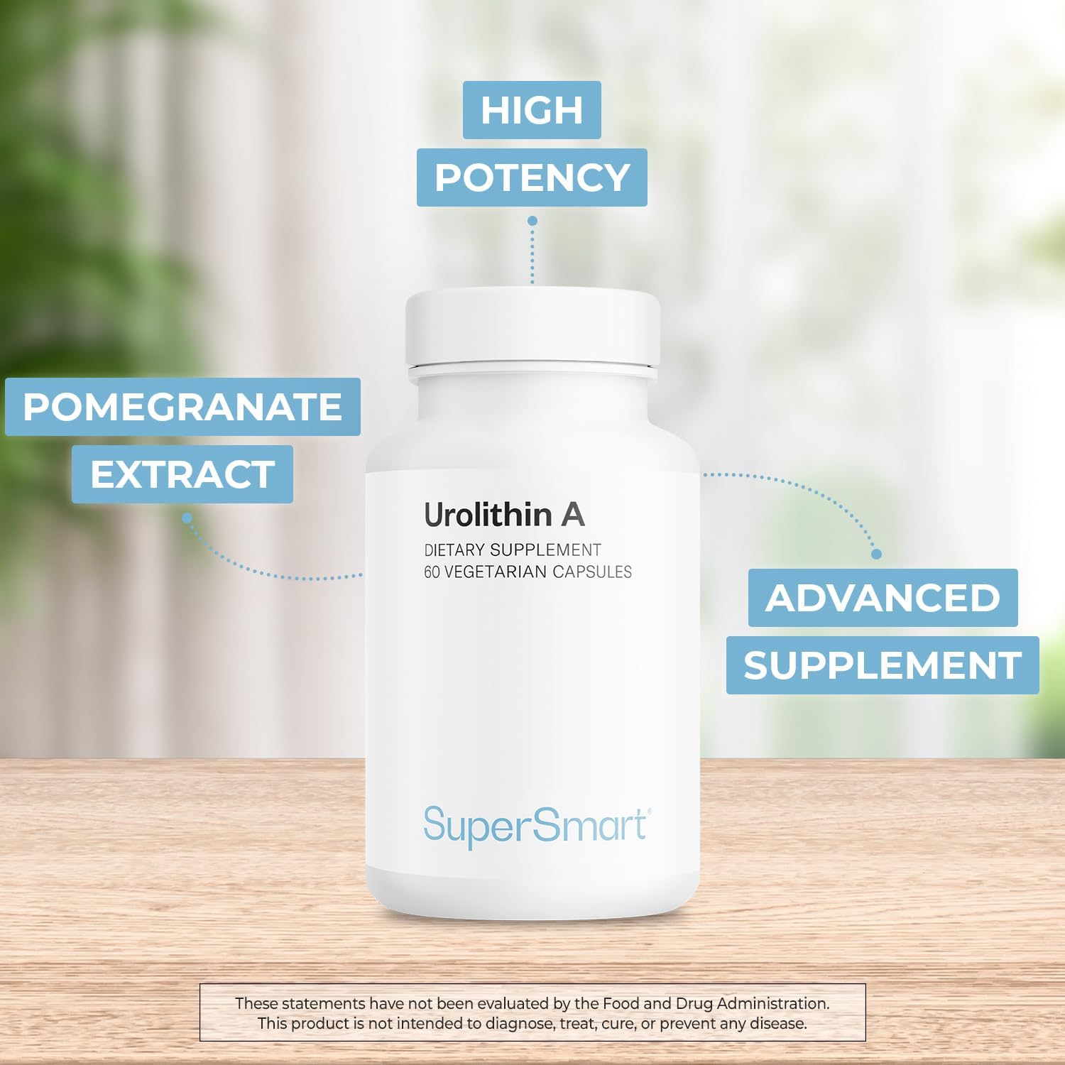 Supersmart Urolithin A - Advanced Mitochondrial & Cellular Renewal Supplement - Pomegranate Extract | Non-GMO & Gluten-Free - 60 Vegetarian Capsules