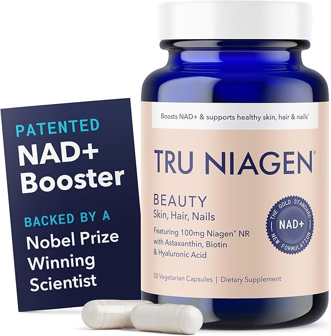 TRU NIAGEN BEAUTY NAD+ for Hair, Skin & Nails | Contains Niagen®, Astaxanthin, Hyaluronic Acid, Biotin | Supports Skin Elasticity & Moisture Retention | Daily Supplements for Men & Women | 30 Servings