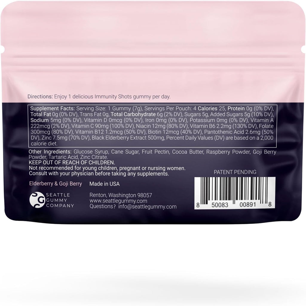 SGC Immunity Shots - Elderberry and Goji Berry 500mg Multivitamin Gummies (12-Packs, 4 Per Pack) Immune System Support Supplement, Vegan, Gluten Free, Plant-Based, Made in USA