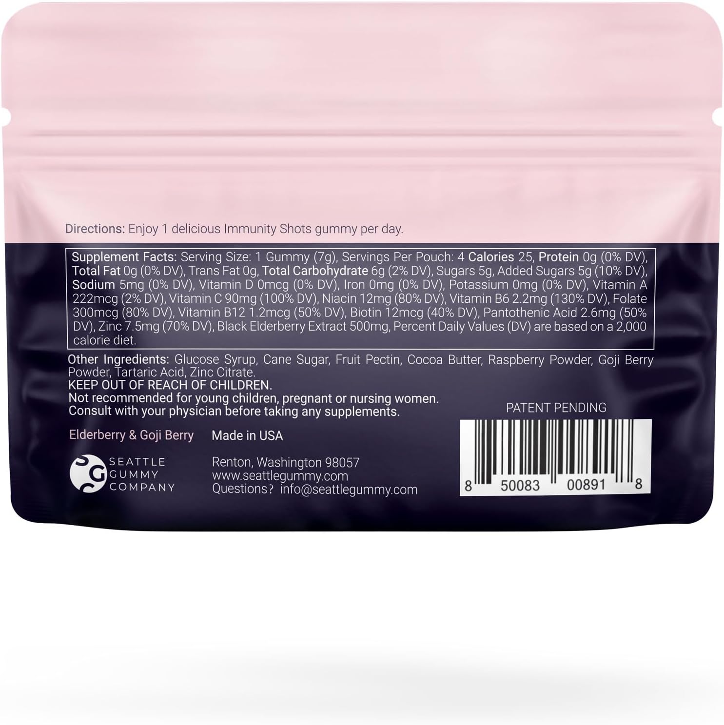 SGC Immunity Shots - Elderberry and Goji Berry 500mg Multivitamin Gummies (12-Packs, 4 Per Pack) Immune System Support Supplement, Vegan, Gluten Free, Plant-Based, Made in USA