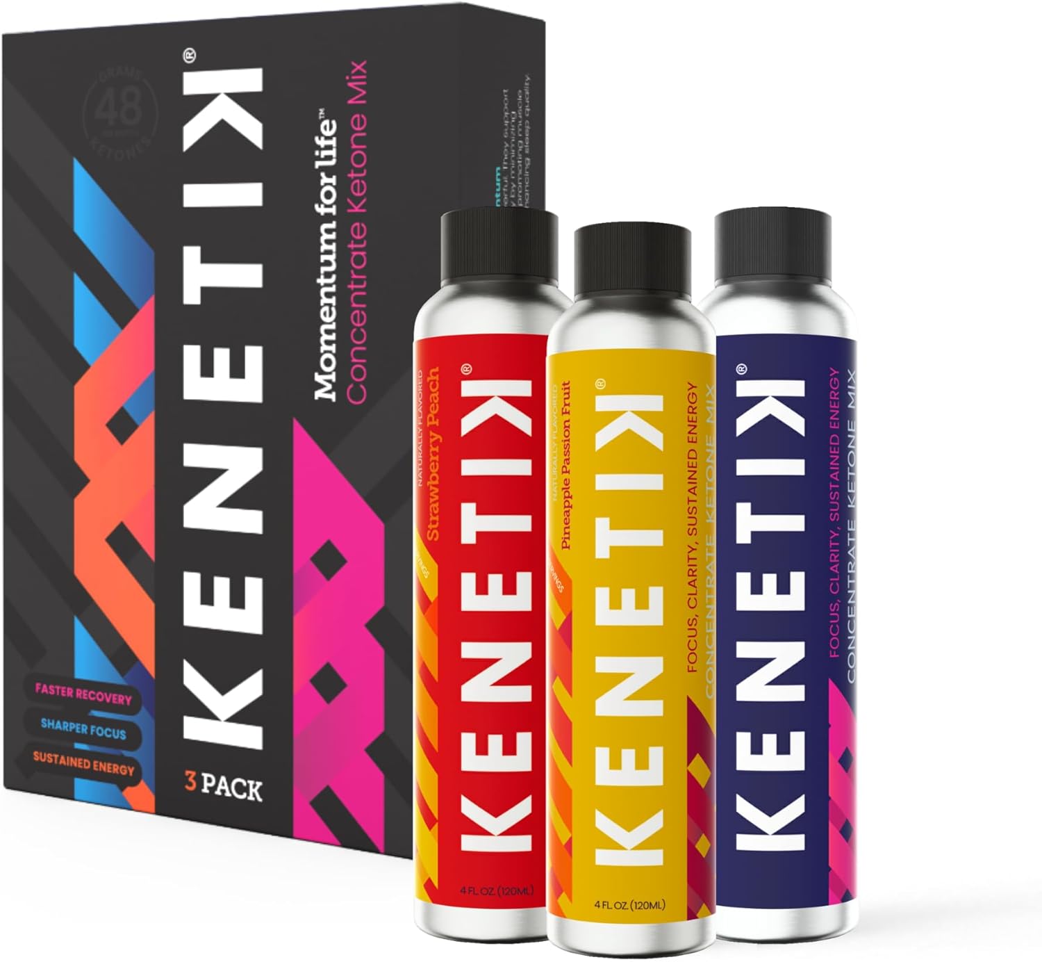 KENETIK Ketone Drink Mix, Exogenous Ketones Blend, Keto, Caffeine & Sugar Free, Vegan Supplement For Clean Energy & Mental Focus, Coffee Alternative with D-BHB - Variety, 3PK (12 Servings)