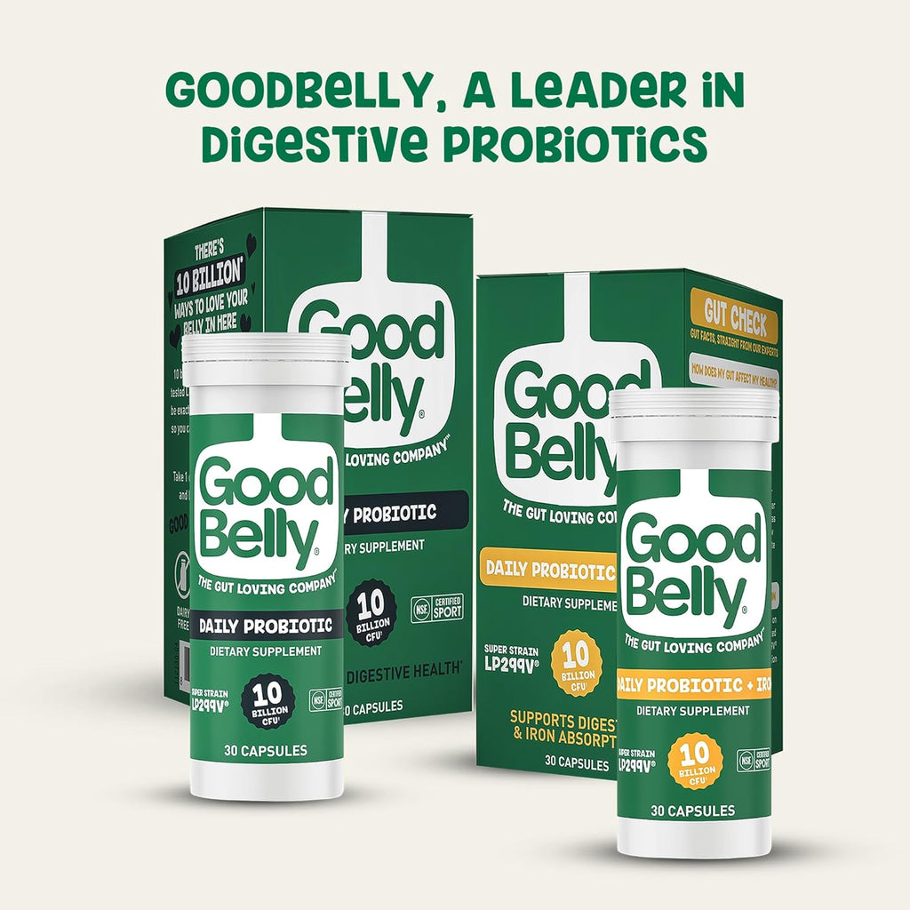 GoodBelly Probiotic Capsules for Digestive Health | Vegan Probiotic Supplement with 10 Billion Live Cultures | Probiotics for Women & Men | 30 Capsules