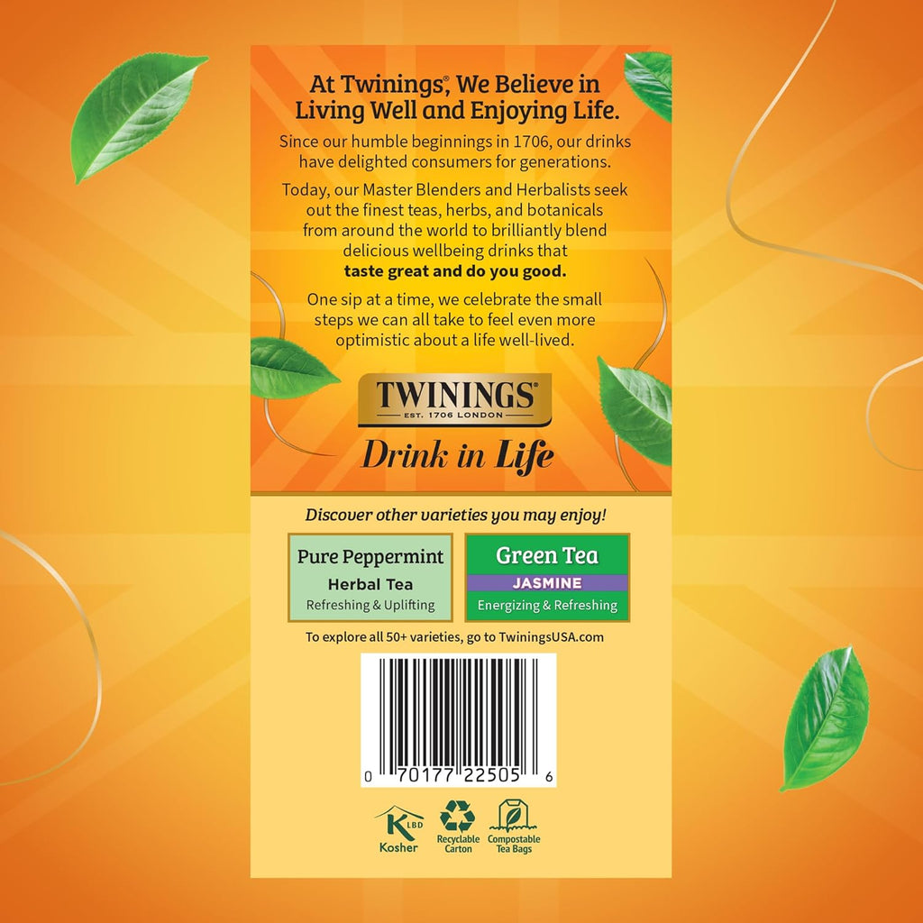 Twinings Lemon & Ginger Herbal Tea Individually Wrapped Bags, 50 Count (Pack of 6), Tangy Lemon & Spicy Ginger, Naturally Caffeine-Free, Enjoy Hot or Iced, 300 Teabags