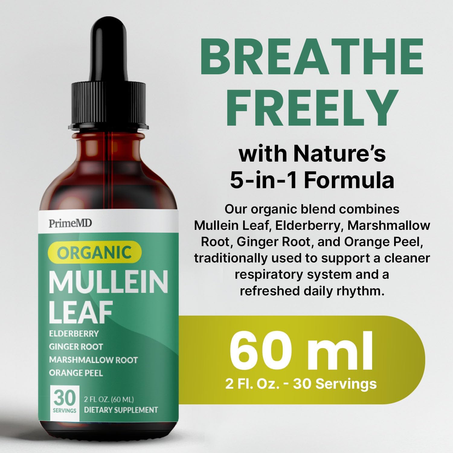 5-in-1 Mullein Drops for Lungs and Bronchial - Respiratory Lung Health Support with Mullen Leaf Extract for Lungs - Mullein Tincture with Elderberry, Echinacea and Ginger Root (120 Servings) (4-pack)