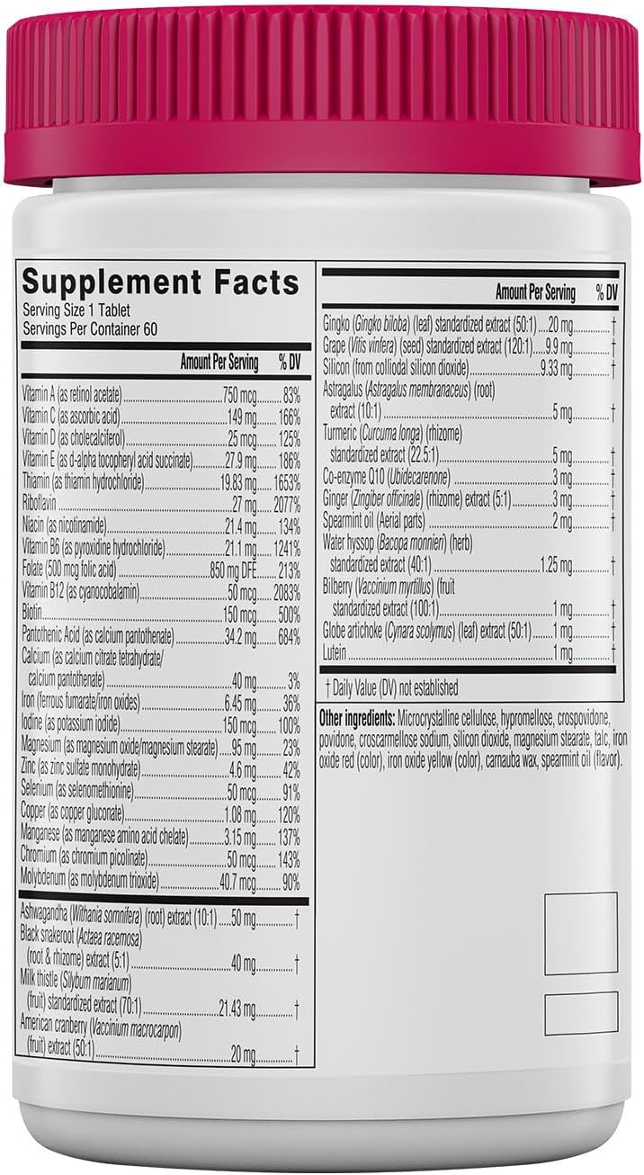 Swisse Daily Multivitamin for Women 50 and Over | 41 Vitamins, Antioxidants and Minerals + Adaptogens | Energy, Stress & Immune Support | Womens 50+ Multivitamins Supplement | 60 Tablets