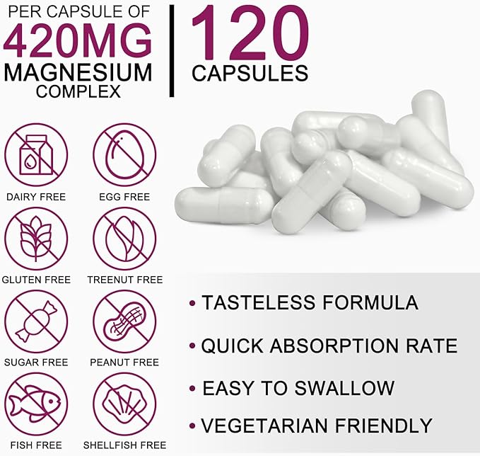 Magnesium Glycinate Complex 420mg with Vitamin B6 – High Absorption Magnesium for Sleep, Muscle & Nerve Support – Made in USA | Eurofins 3rd-Party Tested – Vegan, Non-GMO – 120 Capsules