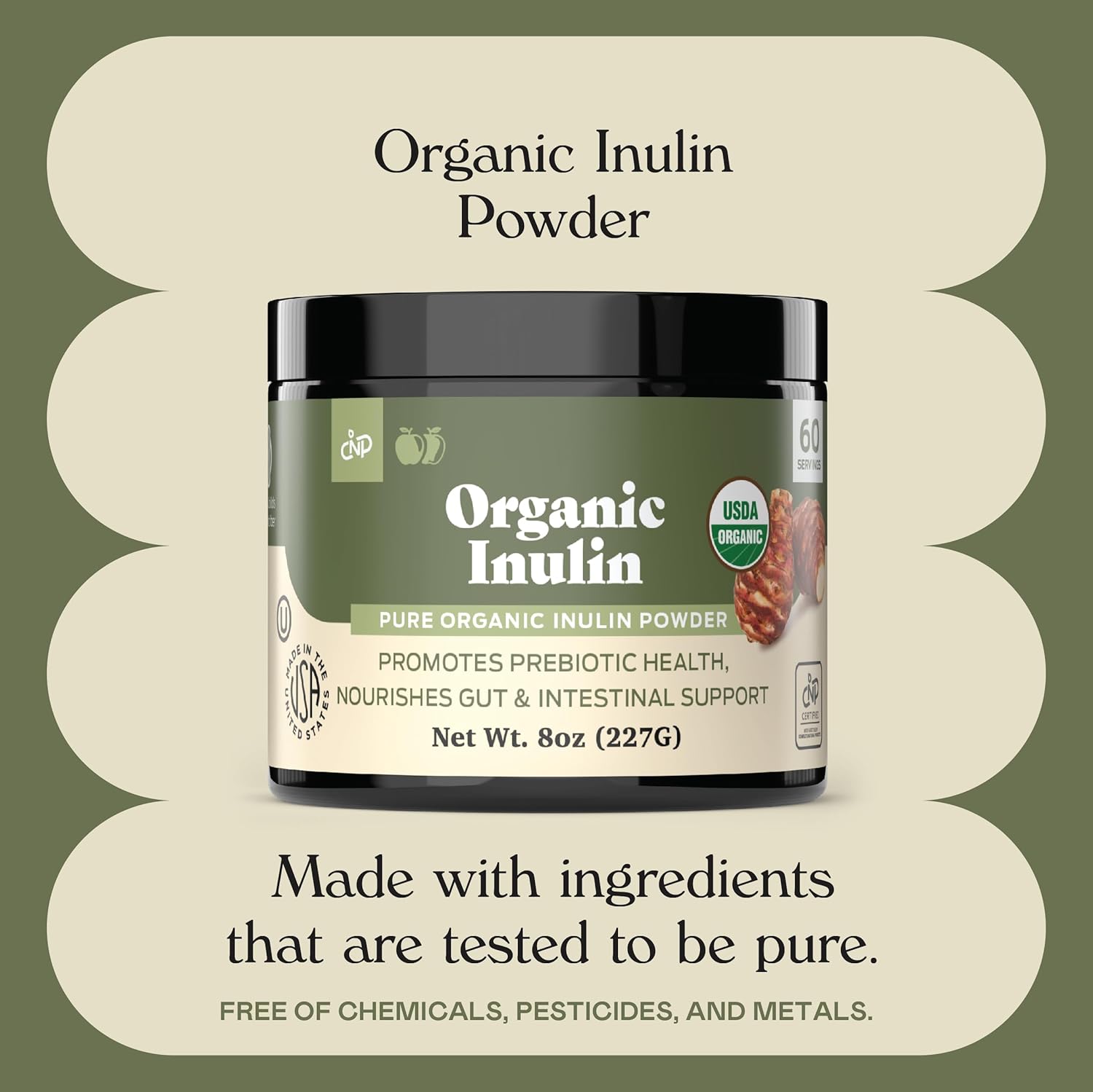 Pure Organic Inulin Powder Fiber Supplement - (Jerusalem Artichoke) Prebiotic Bulk Inulin Fiber Powder 8oz Digestion & Gut Health