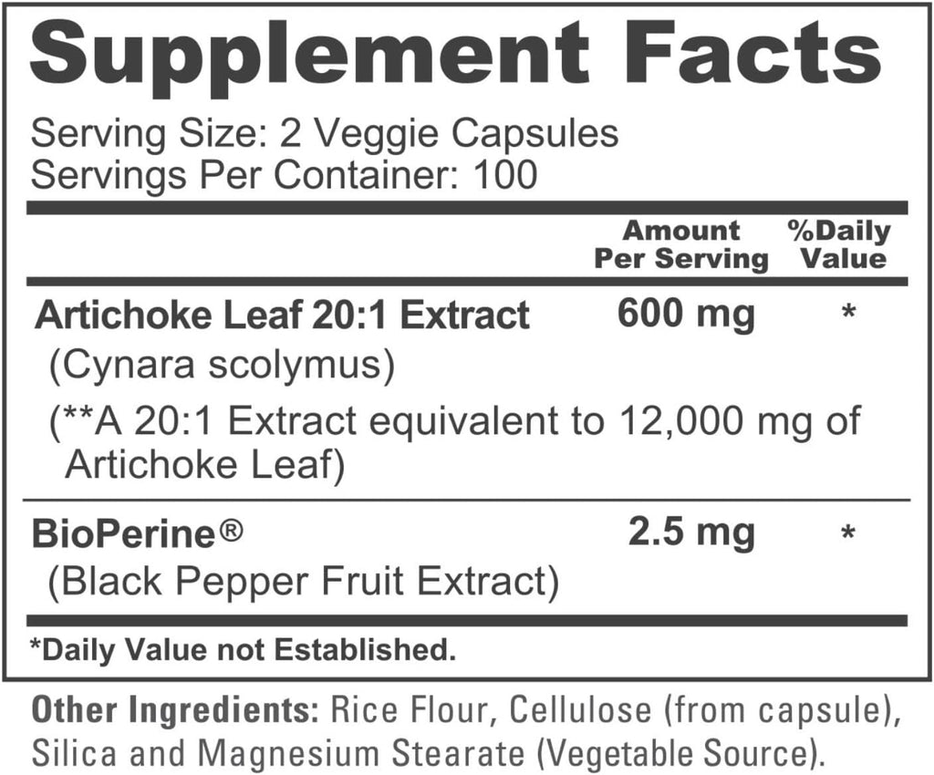 NusaPure Artichoke 20:1 Extract, 600 mg Equivalent to 12,000mg 200 Veggie caps (Non-GMO, Gluten Free)