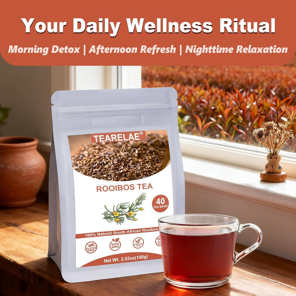 TEARELAE - Rooibos Tea Bags, 40 Count - Premium Natural Rooibos Red Tea - Caffeine-Free Herbal Tea from South Africa - Non-GMO - Perfect for Relaxation & Comfort