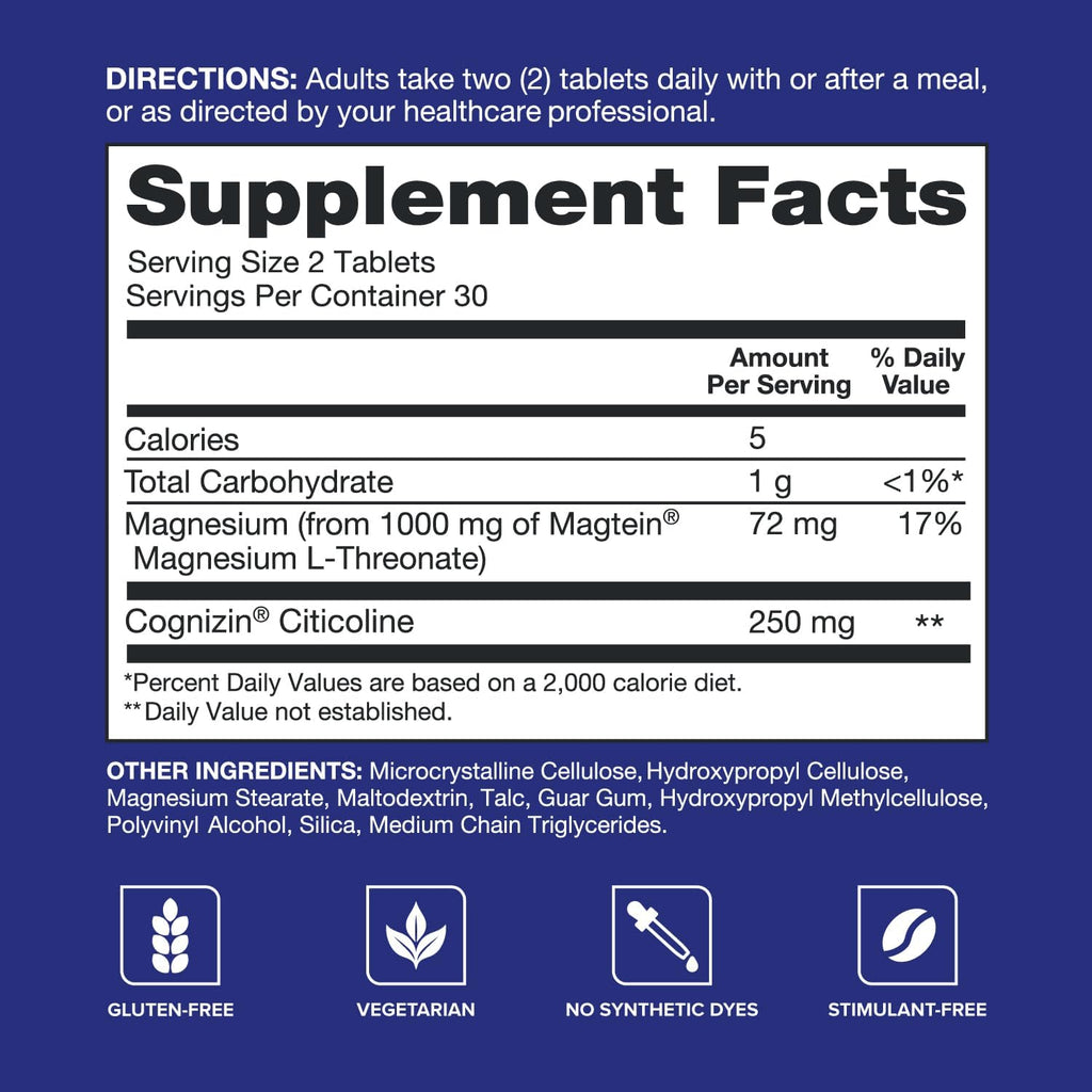 Qunol Brain Health Focus Plus, Magnesium L-Threonate & Citicoline, Clinically Tested Ingredients to Improve Focus, Attention and Productivity, 60 Count (Pack of 1)