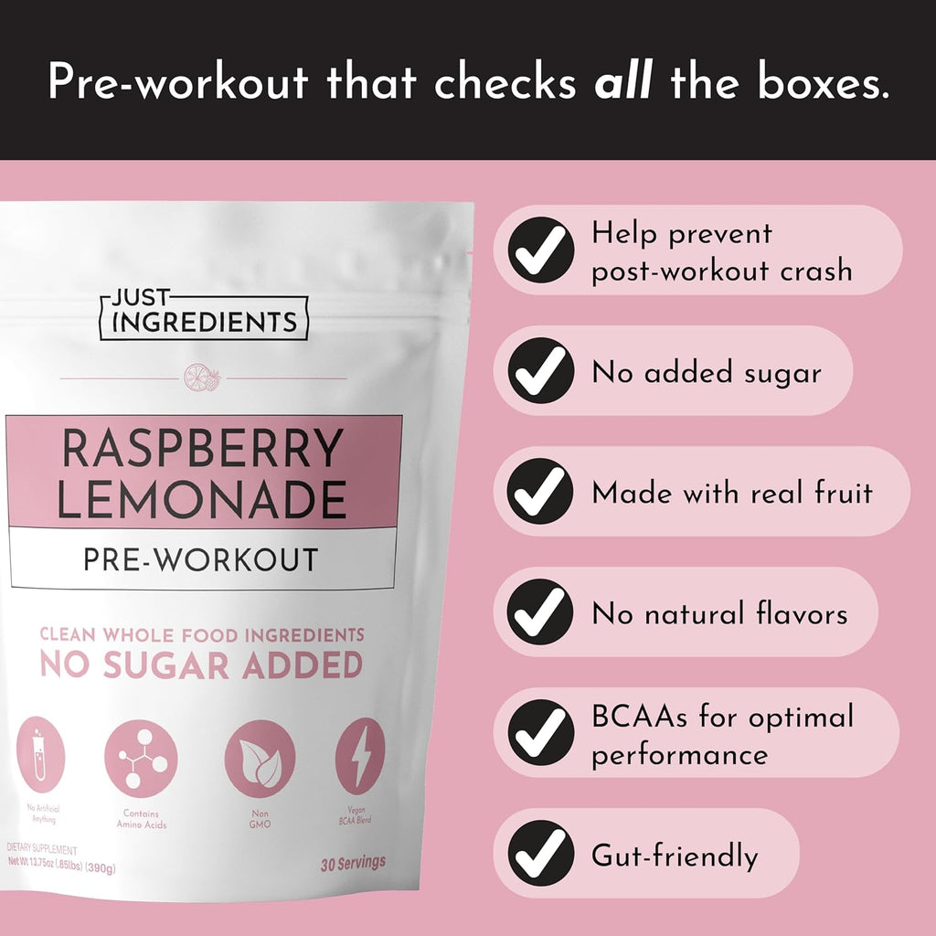 Pre-Workout Raspberry Lemonade | 30 Servings | 150 mg Caffeine Per Serving | Made with Real Food Ingredients | Gluten-Free | No Artificial Sweeteners | Supports Energy and Muscle Recovery