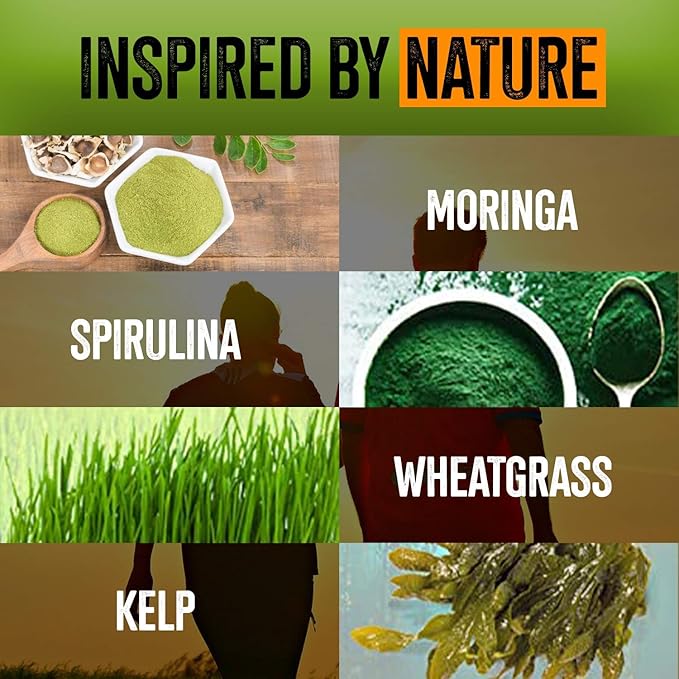 NutreeVit 100% Organic Powerful Superfood Formula - Immune System Booster Energy Pills with Moringa, Spirulina, Wheatgrass, and Kelp - 240 Count Bottle