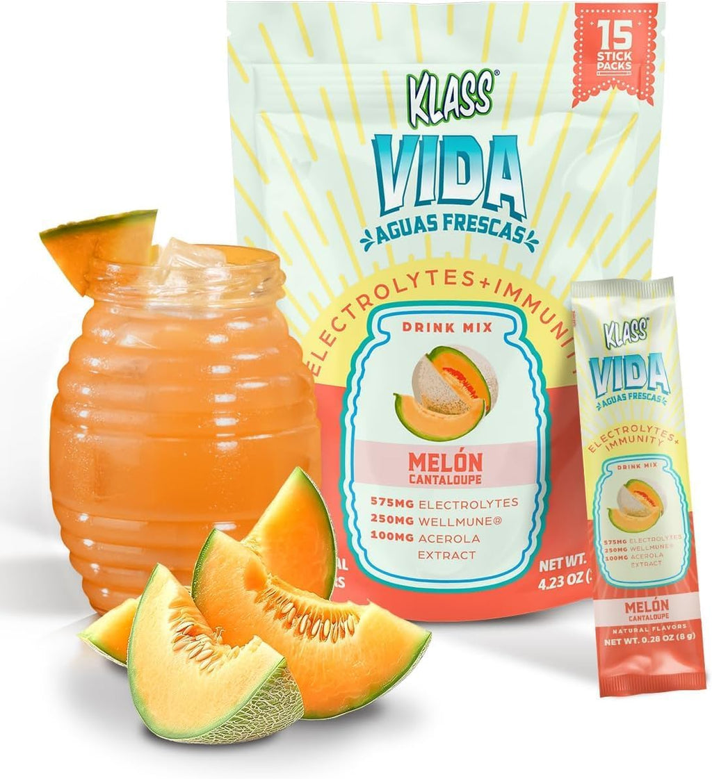 Hydration + Immunity Electrolyte Drink Mix – Cantaloupe Agua Fresca Flavor | Sugar-Free Powder with Wellmune®, Acerola, Coconut Water & Minerals | 15 Single-Serve Stick Packs, Low Calorie
