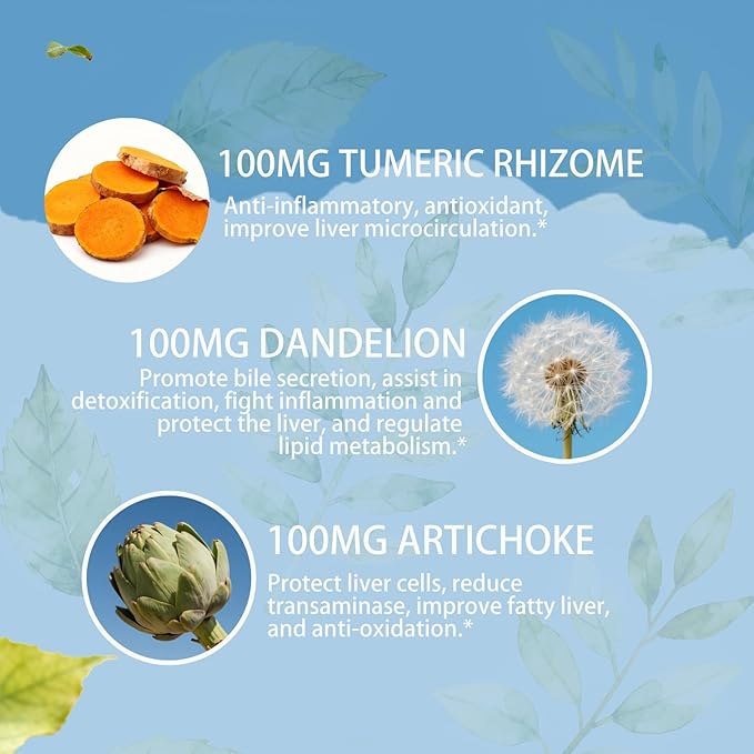 Liver Support with 200mg Milk Thistle, 100mg Glutathione, 100mg NAC, 150mg Tumeric, Dandelion, Artichoke, Liver Cleanse Detox & Repair, Supports Energy*, Immunity & Liver Health*, 60 caps