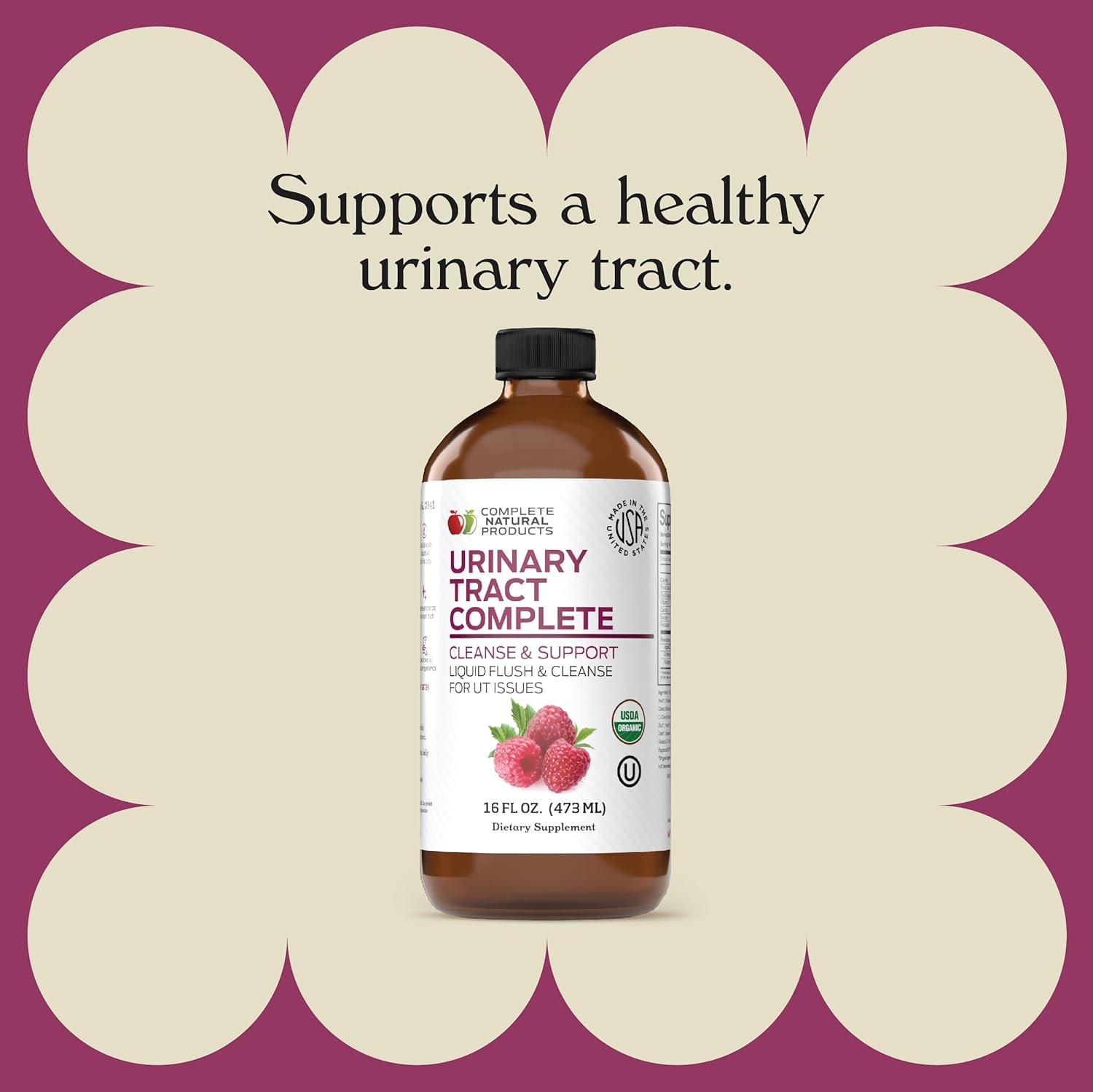 Complete Natural Urinary Tract Complete 8oz - Liquid Supplement for Urinary Tract Health with Organic Cranberry, D-Mannose, Beet Root, Fennel Seed, and Turmeric