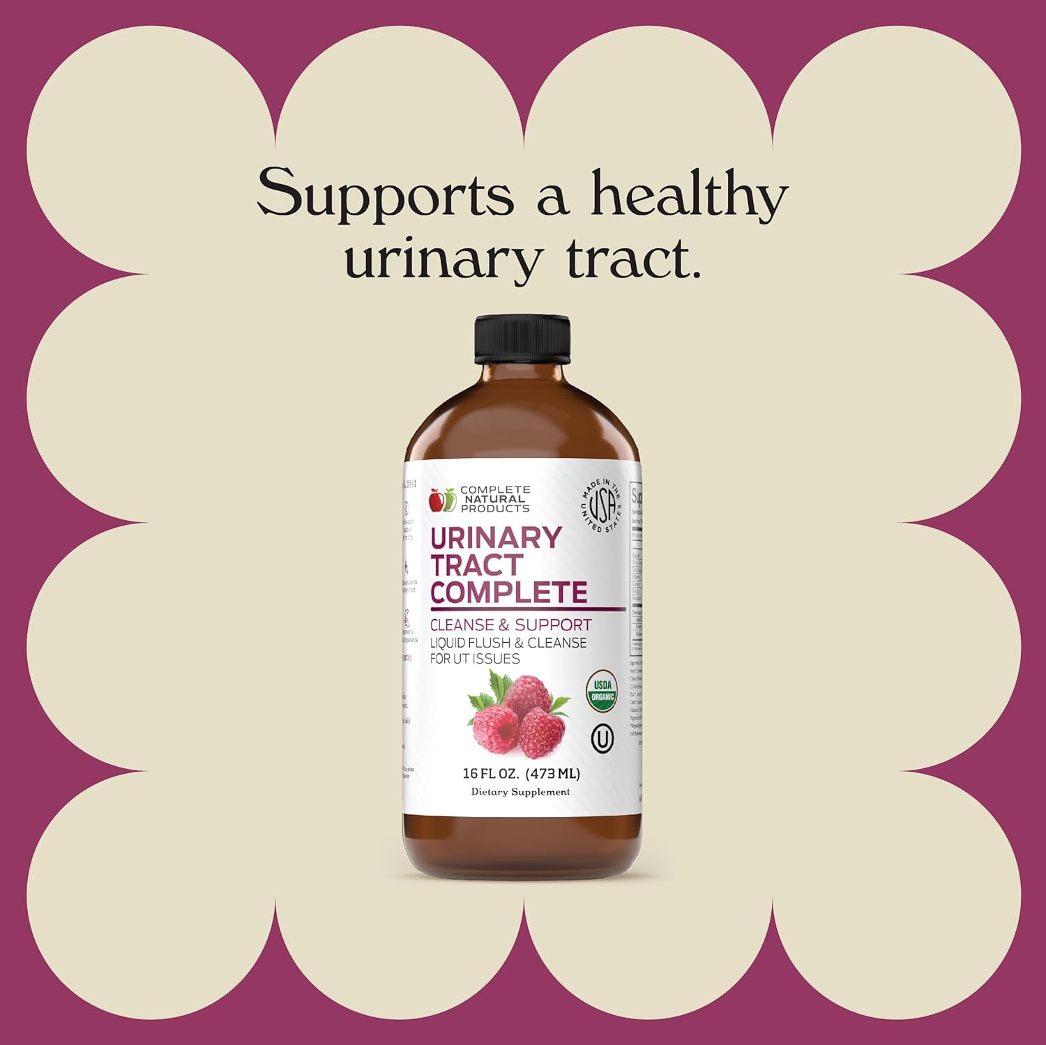 Complete Natural Urinary Tract Complete 12oz - Liquid Supplement for Urinary Tract Health with Organic Cranberry, D-Mannose, Beet Root, Fennel Seed, and Turmeric
