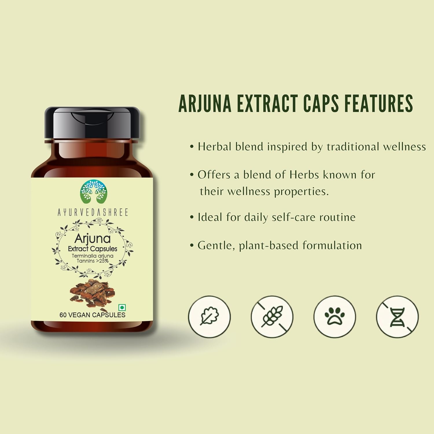 Arjuna Extract 500mg - 60 Vegetarian Capsules| |Terminalia Arjuna Tannis |All Natural | 100% Vegan | Gluten-Free | GMP Certified