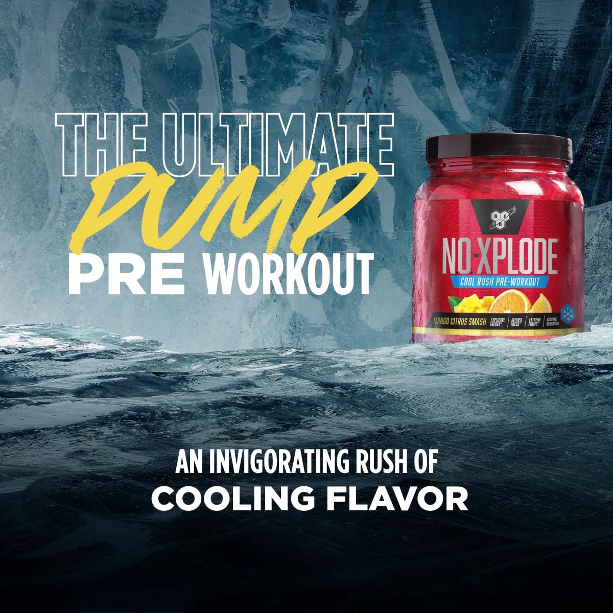 BSN N.O.-XPLODE Cool Rush Pre Workout Powder, Preworkout Energy Supplement for Men and Women with Creatine and Beta-Alanine, New Flavor: Mango Citrus Smash, 30 Servings