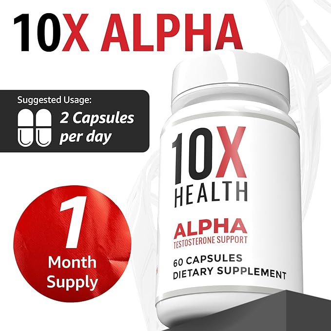 10X Health Alpha Testosterone Supplement for Men - 60 Capsules Mens Testosterone Supplement with Tongkat Ali 1000mg - Strength, Vitality & Muscle Growth Supplements for Men
