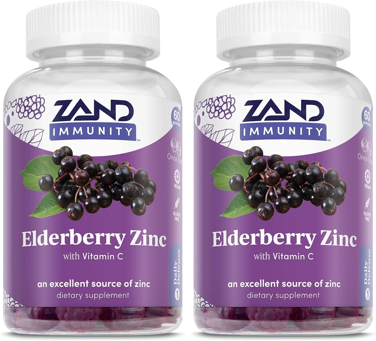 ZAND Elderberry Zinc Immunity Gummies with Vitamin C | Year-Round Immune Support for Children & Adults | 60ct, 30 Serv. (Pack of 2)