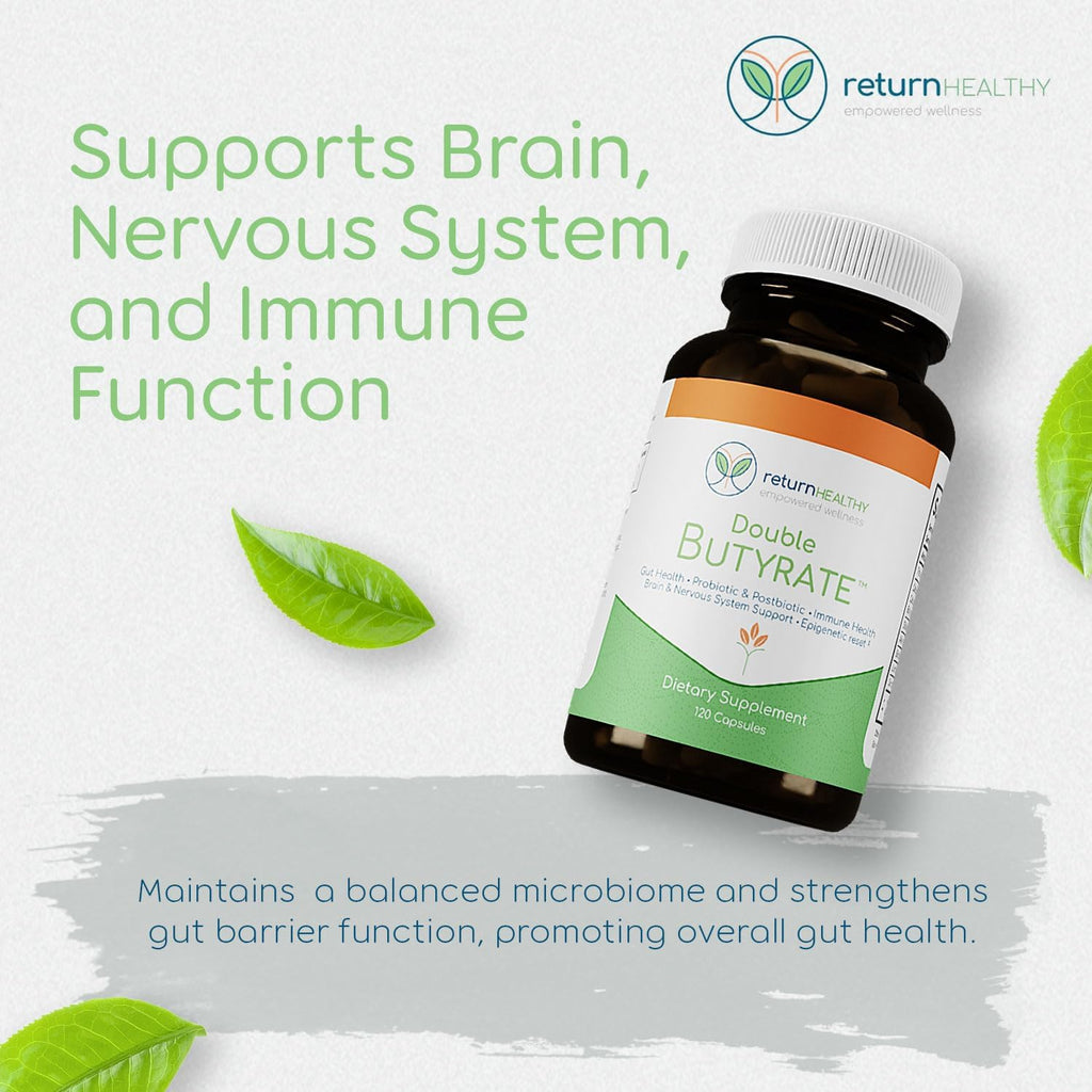 Double Butyrate Gut Health Supplement | Probiotic & Postbiotic Digestive Supplements for Gut Support | Enhances Immune, Brain, & Nervous System Function | Odor-Free Formula | 120 caps
