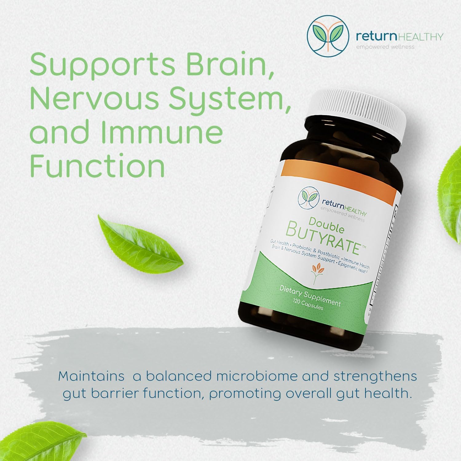 Double Butyrate Gut Health Supplement | Probiotic & Postbiotic Digestive Supplements for Gut Support | Enhances Immune, Brain, & Nervous System Function | Odor-Free Formula | 120 caps