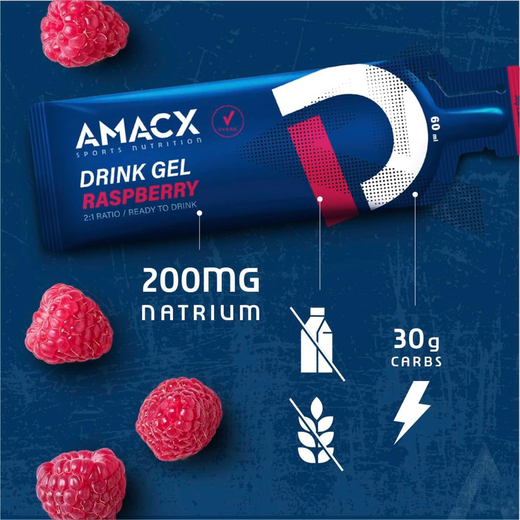 Energy Gel with Electrolytes for Intensive Training – 12 x 60ml – Vegan Carb Gel, Gluten Free Sports Nutrition – Running Gels for Marathon, Cycling & Endurance Training – Raspberry