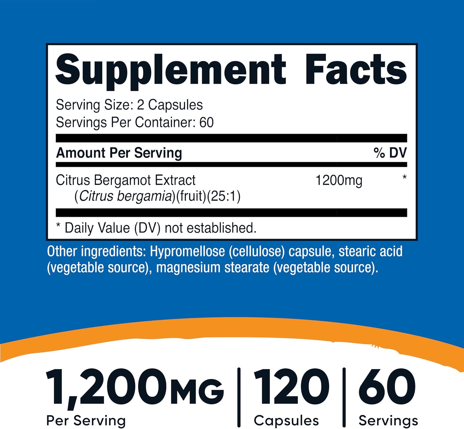 Nutricost Citrus Bergamot Capsules 1,200mg, 120 Capsules - 25:1 Bergamot Extract - 60 Servings, Gluten Free, Vegan & Non-GMO