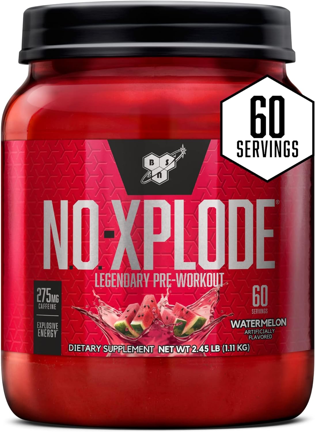 BSN N.O.-XPLODE Pre Workout Powder, Energy Supplement for Men and Women with Creatine and Beta-Alanine, Flavor: Watermelon, 60 Servings