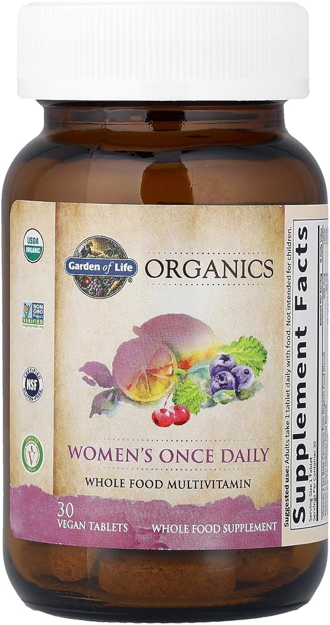 Garden of Life Organics Multivitamin for Women - Women's Once Daily Multi - Whole Food Multi with Iron, Biotin, Vegan Organic Womens Multivitamin for Health, Energy Hair Skin and Nails, 30 Tablets