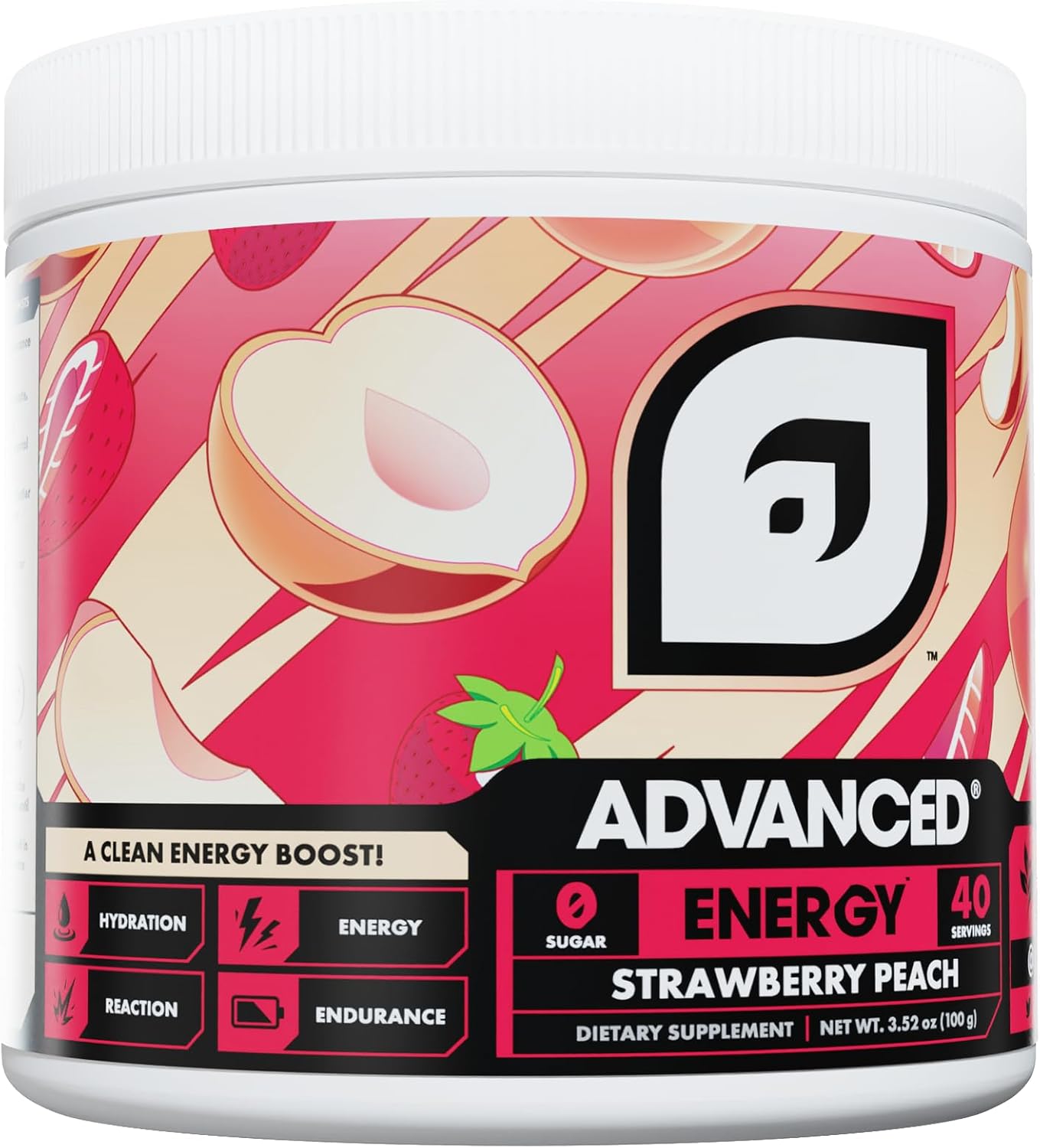 Advanced Energy - Energy Boosting Formula with Electrolytes for Hydration - L-Theanine to Combat Jitters - Sugar Free & Keto Friendly - No Maltodextrin (40 Servings) (Strawberry Peach)