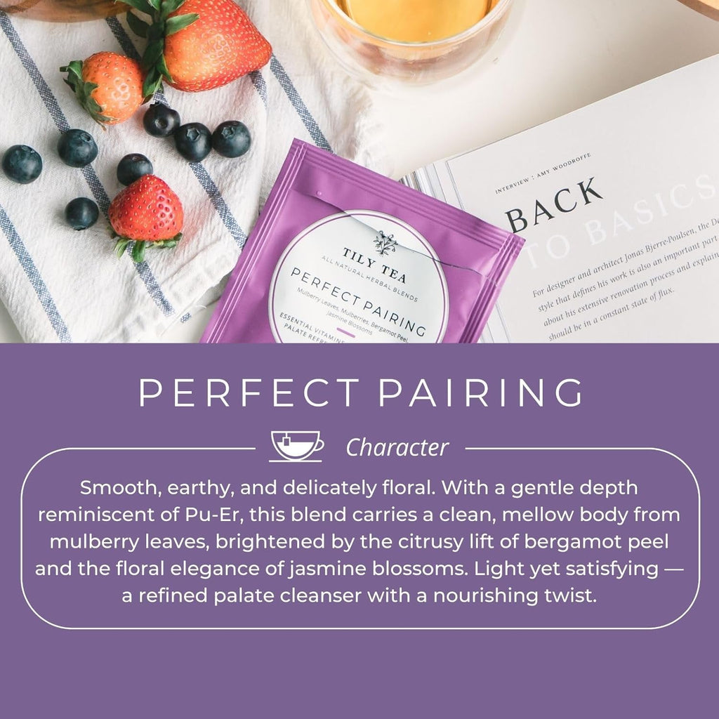 Tily Tea Perfect Pairing Herbal Tea - Mulberry Leaf Tea - Caffeine Free - 10 Plastic-Free Tea Bags